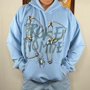 Broken Promises Spider Hoodie Top Men's XL Light Blue Graphic Casual